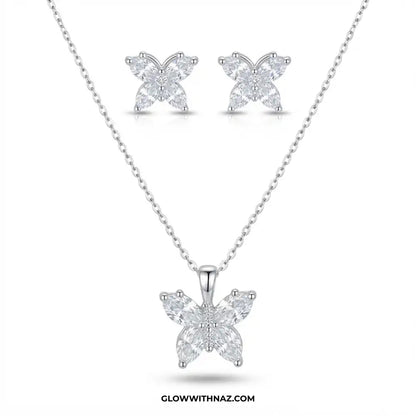 Zircon Silver Butterfly Complete Earring & Pendant Set