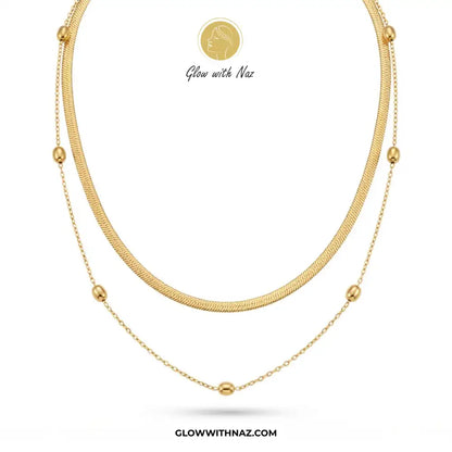 Stainless Steel Double Chain Long Bead Pendant