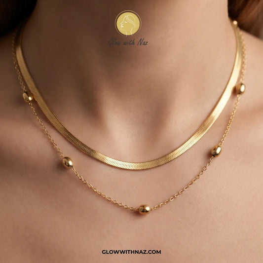 Stainless Steel Double Chain Long Bead Pendant