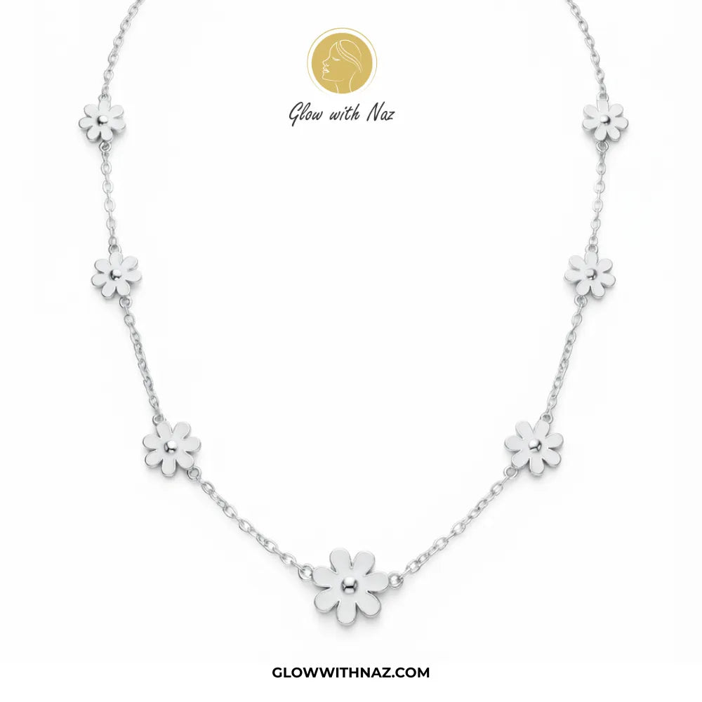 Trending Stainless Steel Flower & Crystal Silver Pendant Necklace