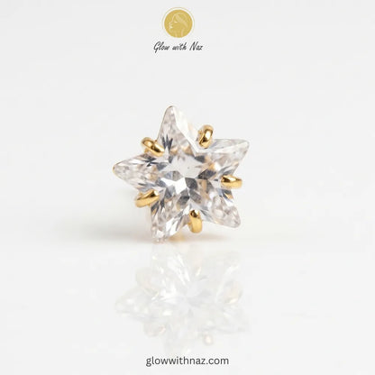 old star-cut zircon stainless steel nose pin in six-prong setting, anti-tarnish diamond style nose stud available online in Pakistan by Glow with Naz
