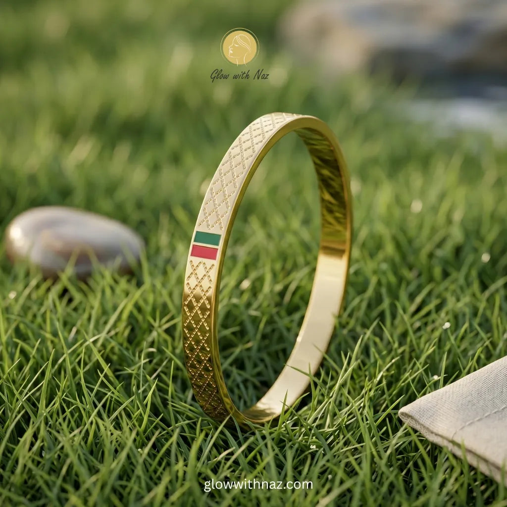 Nayab Red & Green Charm Gold Bangle Bracelet