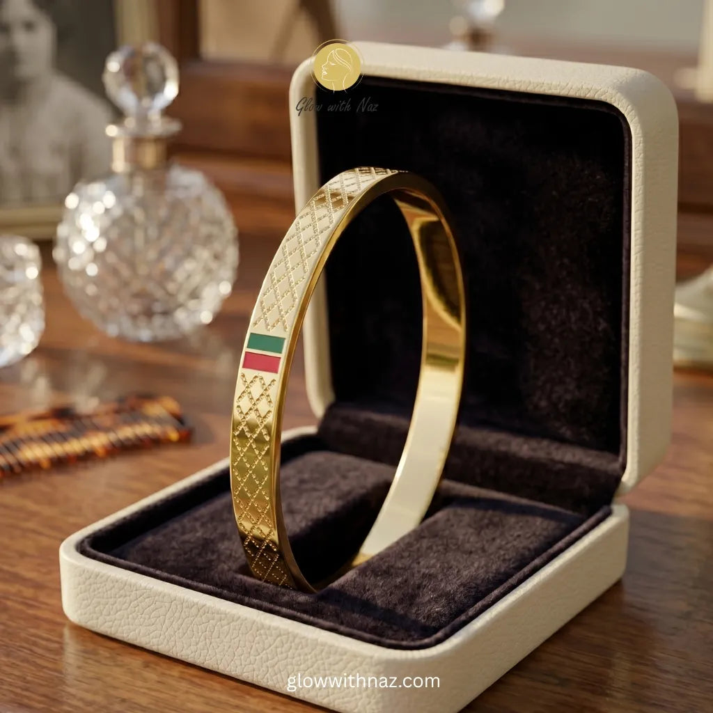Nayab Red & Green Charm Gold Bangle Bracelet