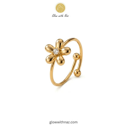 Premium Gold Flower Adjustable Ring, ring, girls rings, rings for girls, rings simple, simple rings, stainless steel jewelry, jewellery set, aesthetic jewelry, simple jewellery, chain, jewelry, artificial jewellery, green jewellery, girls jewellery, rings for women, black ring, flower jewellery, chain for girls, jewellery for girls, jewellery