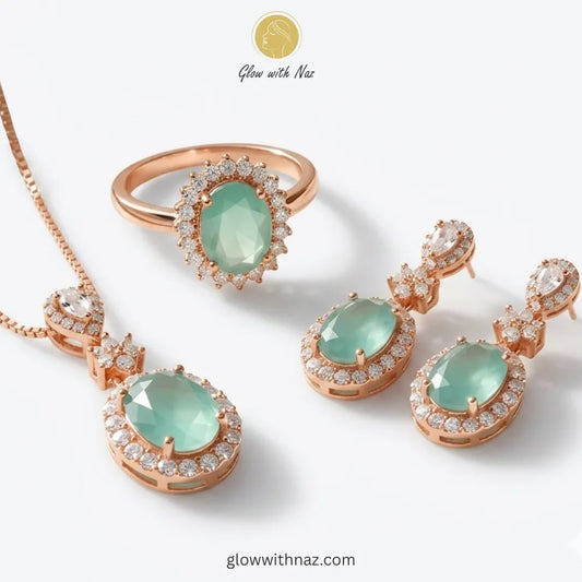Premium Mint Green Halo Jewelry Set