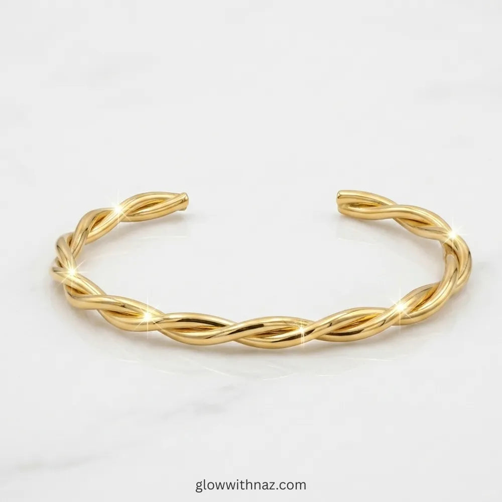 Premium twisted gold cuff packaged as a gift