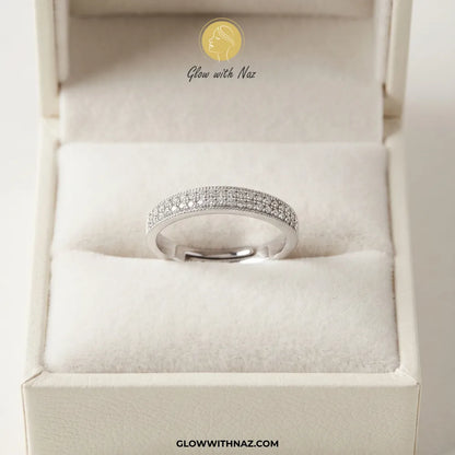 Silver zircon 2 line diamond challa ring with double row pave stones and adjustable band by Glow With Naz