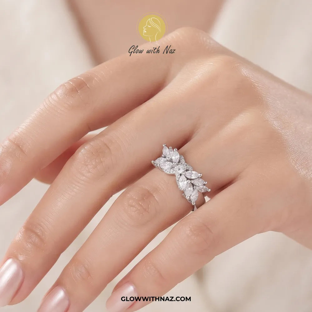 Marquise Leaf "X" Cross Adjustable Ring