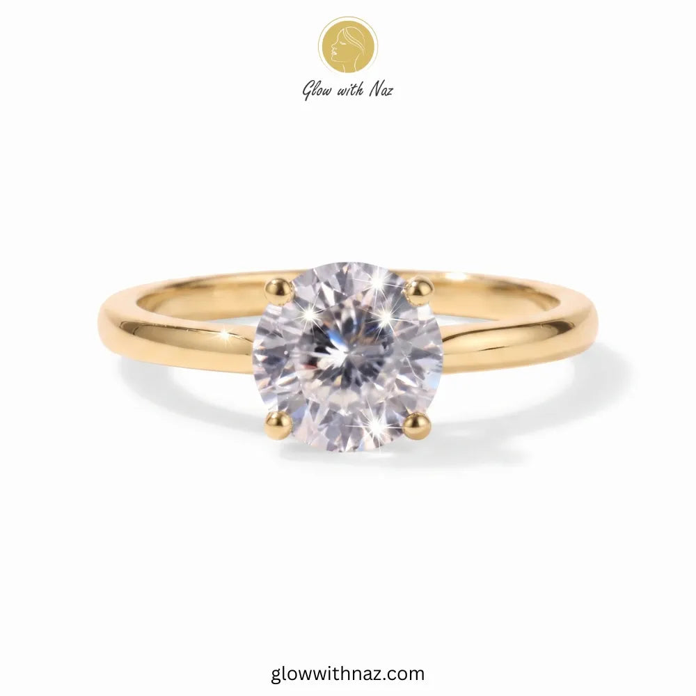 Minimal Golden Round Diamond Adjustable Statement Ring for Her