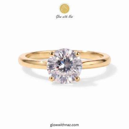 Minimal Golden Round Diamond Adjustable Statement Ring for Her