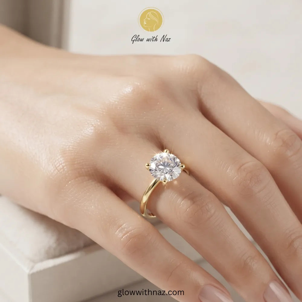 Minimal Golden Round Diamond Adjustable Statement Ring for Her
