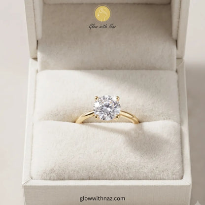 Minimal Golden Round Diamond Adjustable Statement Ring for Her