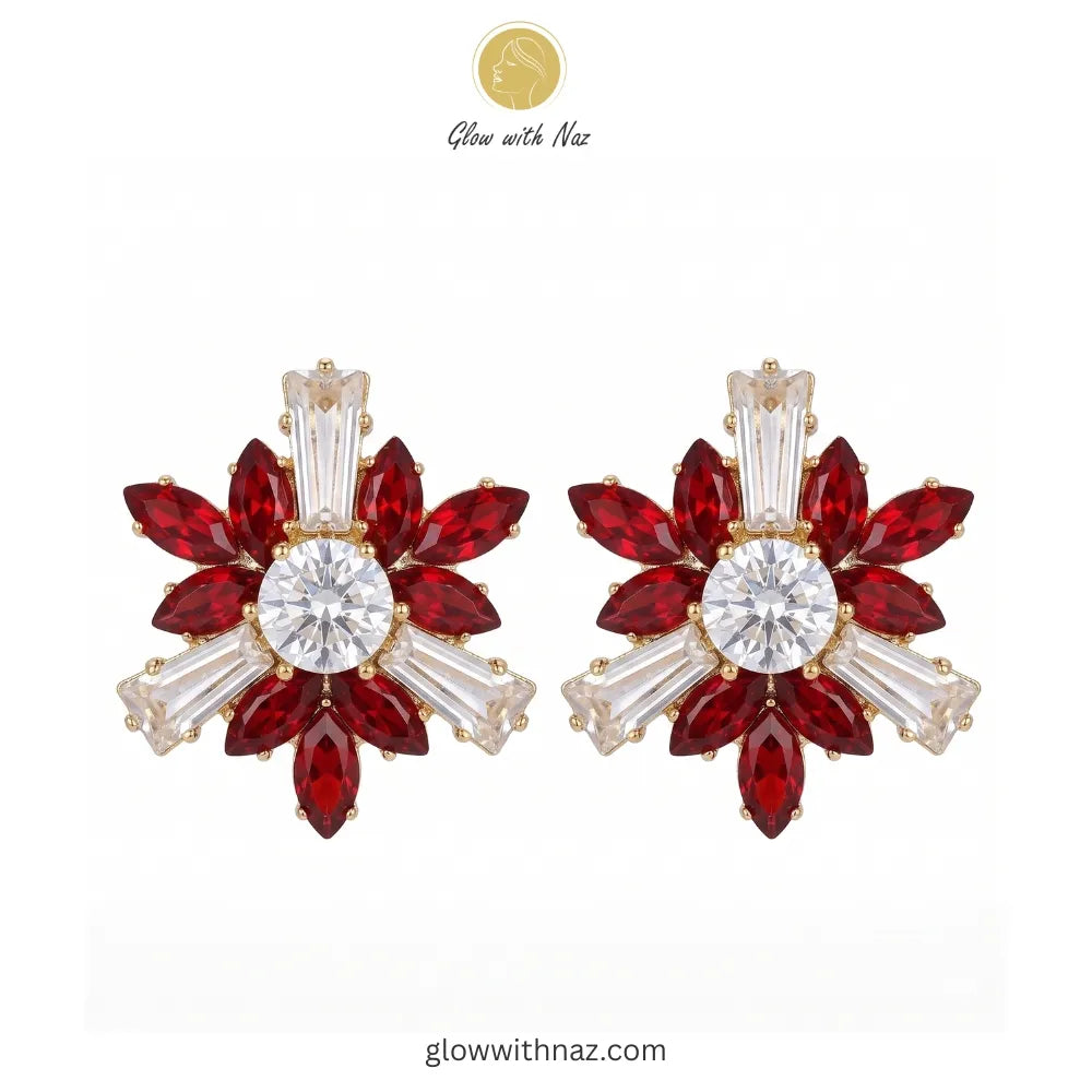 Red Starburst Crystal Studs Earrings