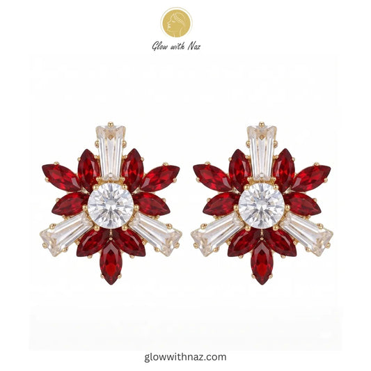 Red Starburst Crystal Studs Earrings