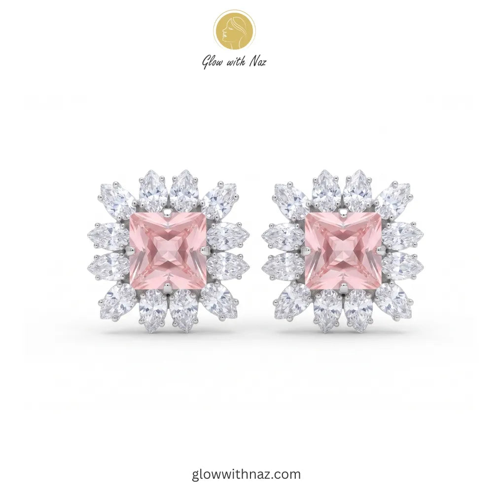 Regal Blush Square Halo Formal Earrings