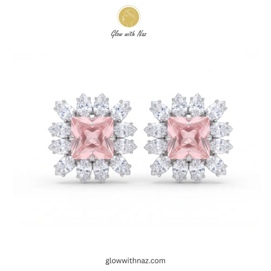 Regal Blush Square Halo Formal Earrings