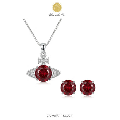 Ruby Red Zircon Pendant & Earrings Set