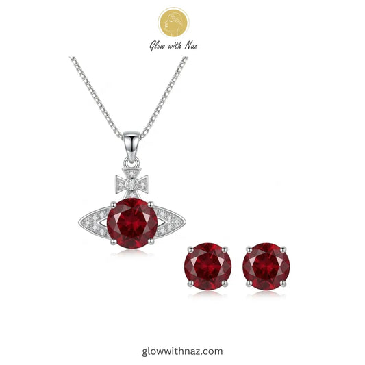 Ruby Red Zircon Pendant & Earrings Set