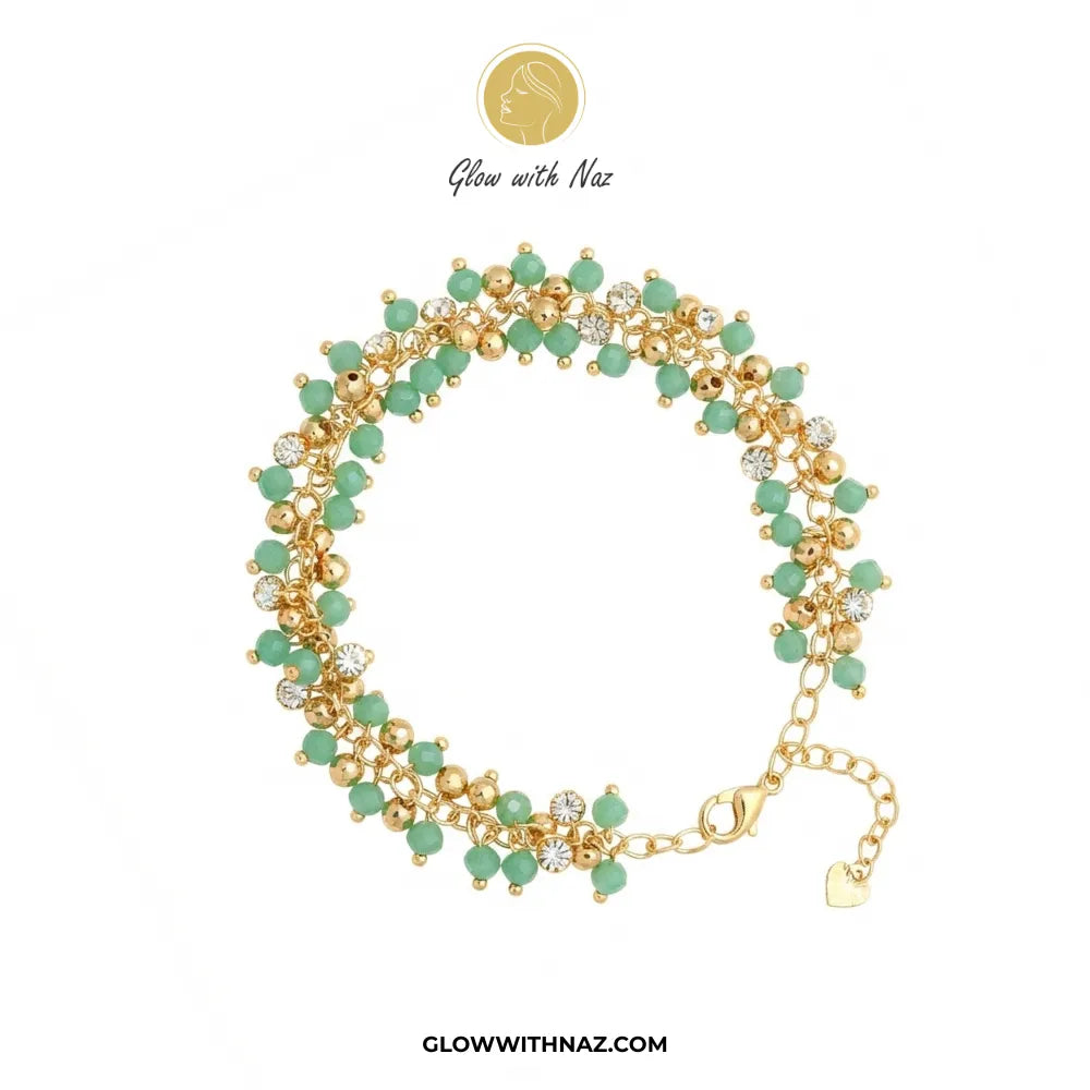 Sea Green & Gold Crystal Cluster Bracelet – Glow With Naz