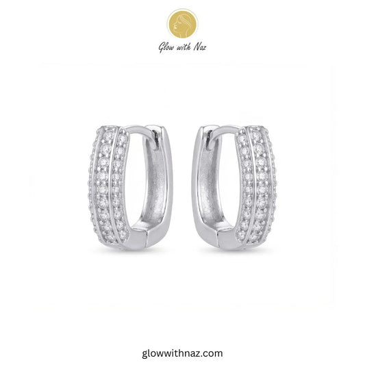 Silver Zircon Double Row Square Huggie Hoop Earrings – Glow With Naz
