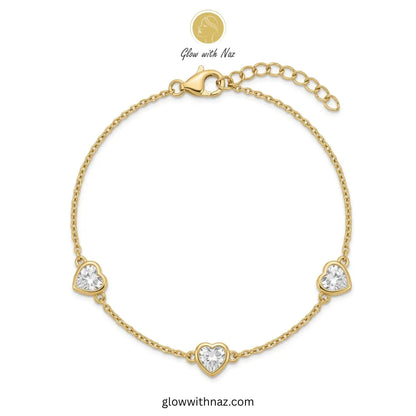 Stainless Steel 3 Heart Chain Bracelet for Women