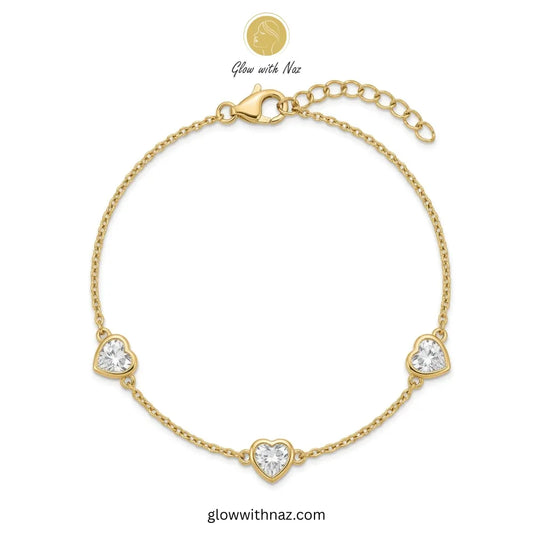 Stainless Steel 3 Heart Chain Bracelet for Women