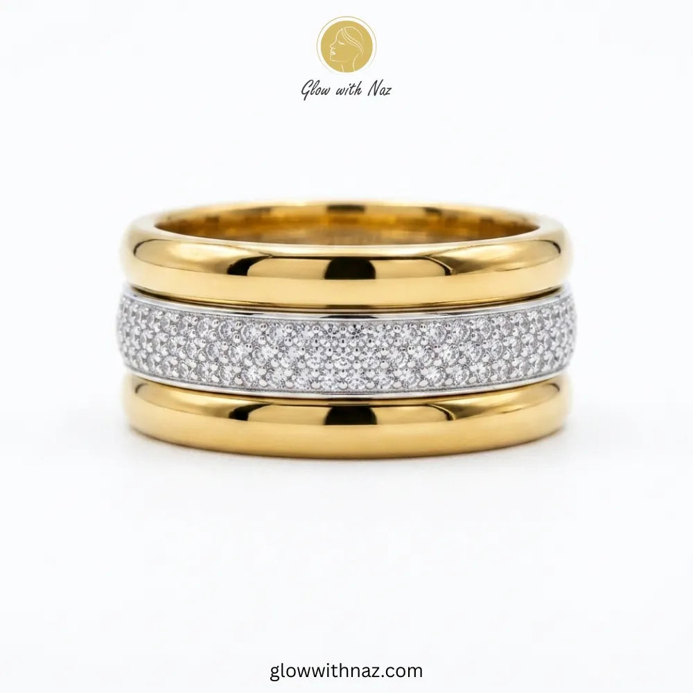Stainless Steel Crystal Pave Stacking ring Set | Waterproof & Anti-Tarnish | Pure Stainless Steel 