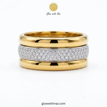 Stainless Steel Crystal Pave Stacking ring Set | Waterproof & Anti-Tarnish | Pure Stainless Steel 