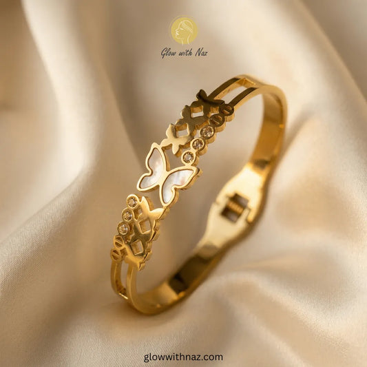 Stainless Steel Elegant Butterfly Shell Inlay Hand Cuff Bracelets