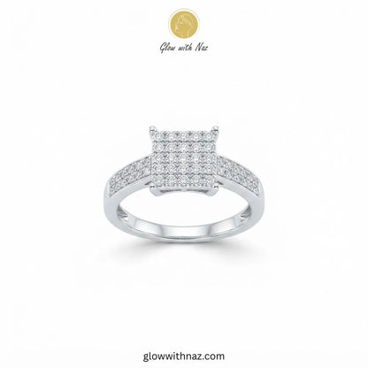 Sterling silver zircon sharp square cluster ring with micro-pave bar band by Glow With Naz