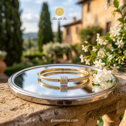 Waterproof 18k Gold Plated Crystal Double Bangle Bracelet