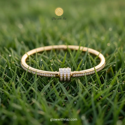 Waterproof 18k Gold Plated Crystal Double Bangle Bracelet