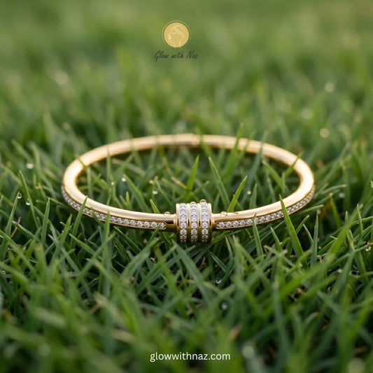 Waterproof 18k Gold Plated Crystal Double Bangle Bracelet