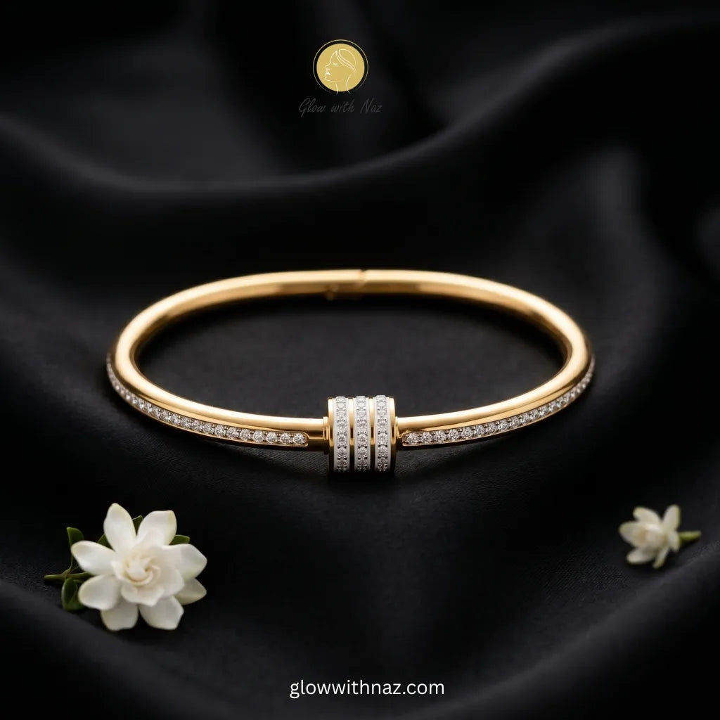 Waterproof 18k Gold Plated Crystal Double Bangle Bracelet