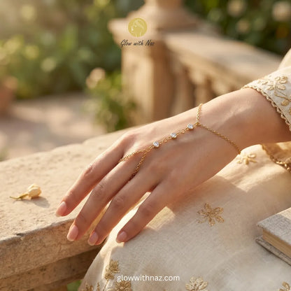 Waterproof 18k Gold Plated Haath Phool Crystal Hand Chain Bracelet