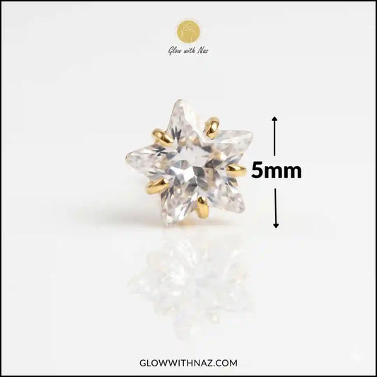 Zircon Stainless Steel Gold Star Zircon Nose Pin 5 mm