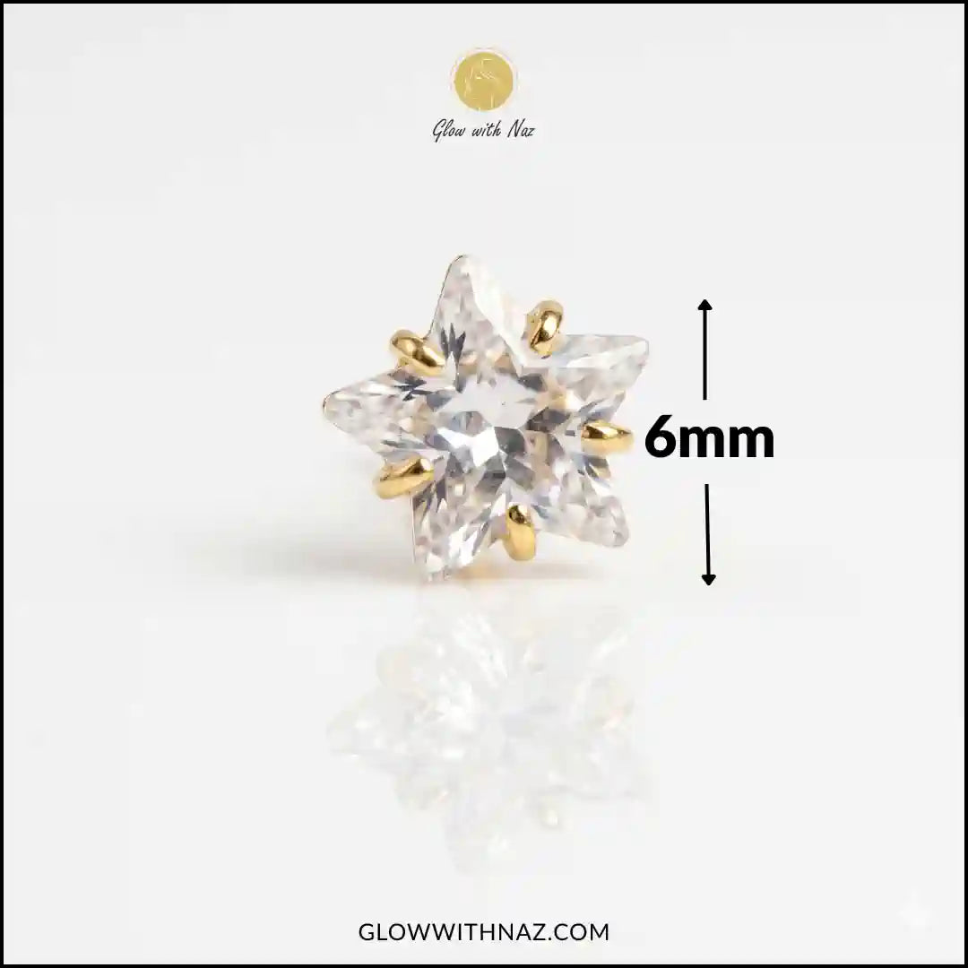 Zircon Stainless Steel Gold Star Zircon Nose Pin 6 mm