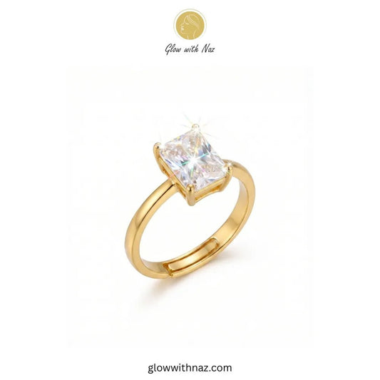 Adjustable Golden Radiant Rectangle Diamond Ring - Adjustable Golden Radiant Rectangle Diamond RingJewelryGlow With NazGlow With NazR021Golden radiant rectangle diamond ring sparkling on a white background ring, girls rings, rings for girls, rings simple, simple rings, stainless steel jewelry, jewellery set, aesthetic jewelry, simple jewellery, chain, jewelry, artificial jewellery