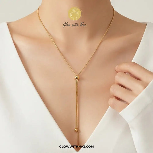 Anti-Tarnish Adjustable Gold Bead Lariat Pendant Necklace - Anti-Tarnish Adjustable Gold Bead Lariat Pendant NecklaceJewelryGlow With NazGlow With NazN0051Anti-Tarnish Adjustable Gold Bead Lariat Pendant Necklace