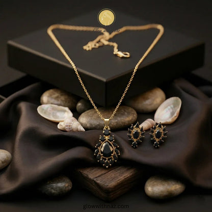 Black Zircon Necklace Set with Earrings Jewelry Set - Black Zircon Necklace Set with Earrings Jewelry SetJewelryGlow With NazGlow With NazN-N018N-N018Black Zircon Necklace Set with Earrings Jewelry Set nayab jewelry necklace, pendant necklace, necklace set, locket set, simple necklace, pendant set, pendant, chain necklace, diamond pendant, diamond necklace, locket necklace, neck chain, girls locket, heart locket, pendant for girls, necklace for girls, heart necklace, locket for girls, diamond lo
