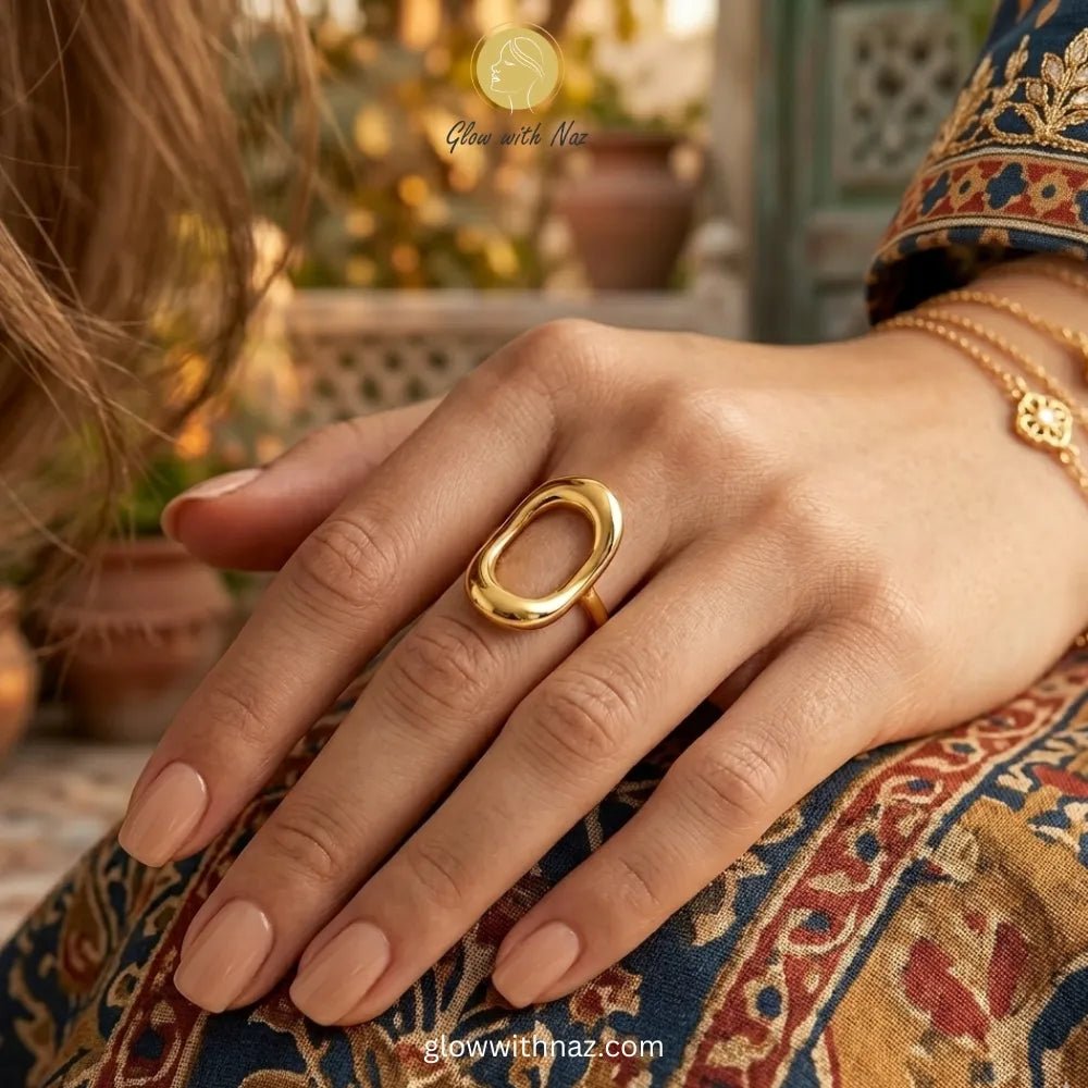 Bundle Offer: Anti-Tarnish Half Sphere Gold-Plated Pendant & Oval Frame Ring - Bundle Offer: Anti-Tarnish Half Sphere Gold-Plated Pendant & Oval Frame RingJewelryGlow With NazGlow With NazA stylish, free-size gold oval link ring made from premium, tarnish-resistant stainless steel, ring, girls rings, rings for girls, rings simple, simple rings, stainless steel jewelry, jewellery set, aesthetic jewelry, simple jewellery, chain, jewelry, artificial jewellery, green jewellery, girls jewellery, ring