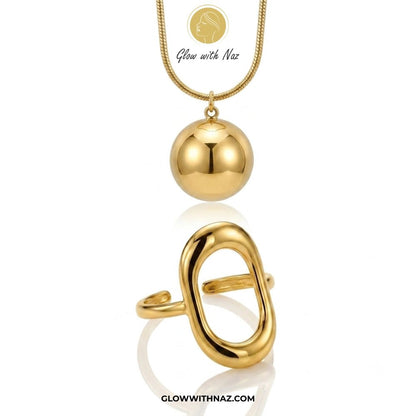 Bundle Offer: Anti-Tarnish Half Sphere Gold-Plated Pendant & Oval Frame Ring - Bundle Offer: Anti-Tarnish Half Sphere Gold-Plated Pendant & Oval Frame RingJewelryGlow With NazGlow With NazBundle Offer: Anti-Tarnish Half Sphere Gold-Plated Pendant & Oval Frame Ring