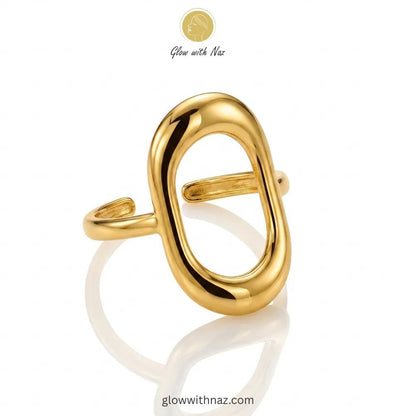 Bundle Offer: Anti-Tarnish Half Sphere Gold-Plated Pendant & Oval Frame Ring - Bundle Offer: Anti-Tarnish Half Sphere Gold-Plated Pendant & Oval Frame RingJewelryGlow With NazGlow With NazGold open oval chain link adjustable free size ring in 18K gold plated stainless steel, anti-tarnish designer ring available online in Pakistan by Glow with Naz, ring, girls rings, rings for girls, rings simple, simple rings, stainless steel jewelry, jewellery set, aesthetic jewelry, simple jewellery, chain, je