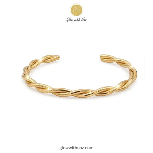 Bundle Offer: Stainless Steel Adjustable Oval Frame Ring & Twisted Gold Cuff Bracelet - Bundle Offer: Stainless Steel Adjustable Oval Frame Ring & Twisted Gold Cuff BraceletJewelryGlow With NazGlow With NazMinimalist twisted gold cuff bracelet by Glow with Naz