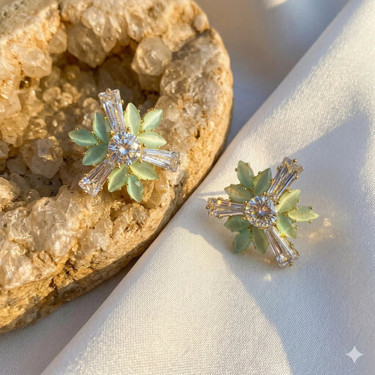 Celestial Mint Sunburst Studs with Baguette Crystal Accents - Celestial Mint Sunburst Studs with Baguette Crystal AccentsJewelryGlow with NazGlow With NazN-E002Celestial Mint Sunburst Studs with Baguette Crystal Accents