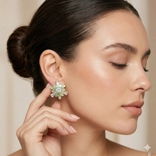 Celestial Mint Sunburst Studs with Baguette Crystal Accents - Celestial Mint Sunburst Studs with Baguette Crystal AccentsJewelryGlow with NazGlow With NazN-E002Celestial Mint Sunburst Studs with Baguette Crystal Accents