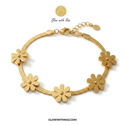 Daisy Flower Bracelet - Snake Chain Stainless Steel Chain Bracelet - Daisy Flower Bracelet - Snake Chain Stainless Steel Chain BraceletJewelryGlow with NazGlow With NazN-B001N-B001Daisy Flower Bracelet - Snake Chain Stainless Steel Chain Bracelet