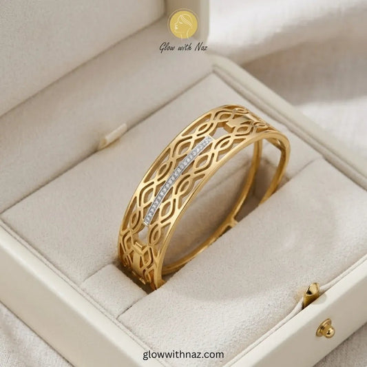 Elegant Filigree Gold-Plated Stainless Steel Hand Cuff Bracelet - Elegant Filigree Gold-Plated Stainless Steel Hand Cuff BraceletJewelryGlow With NazGlow With NazB0044B0044Minimalist filigree gold bangle styled for an evening look