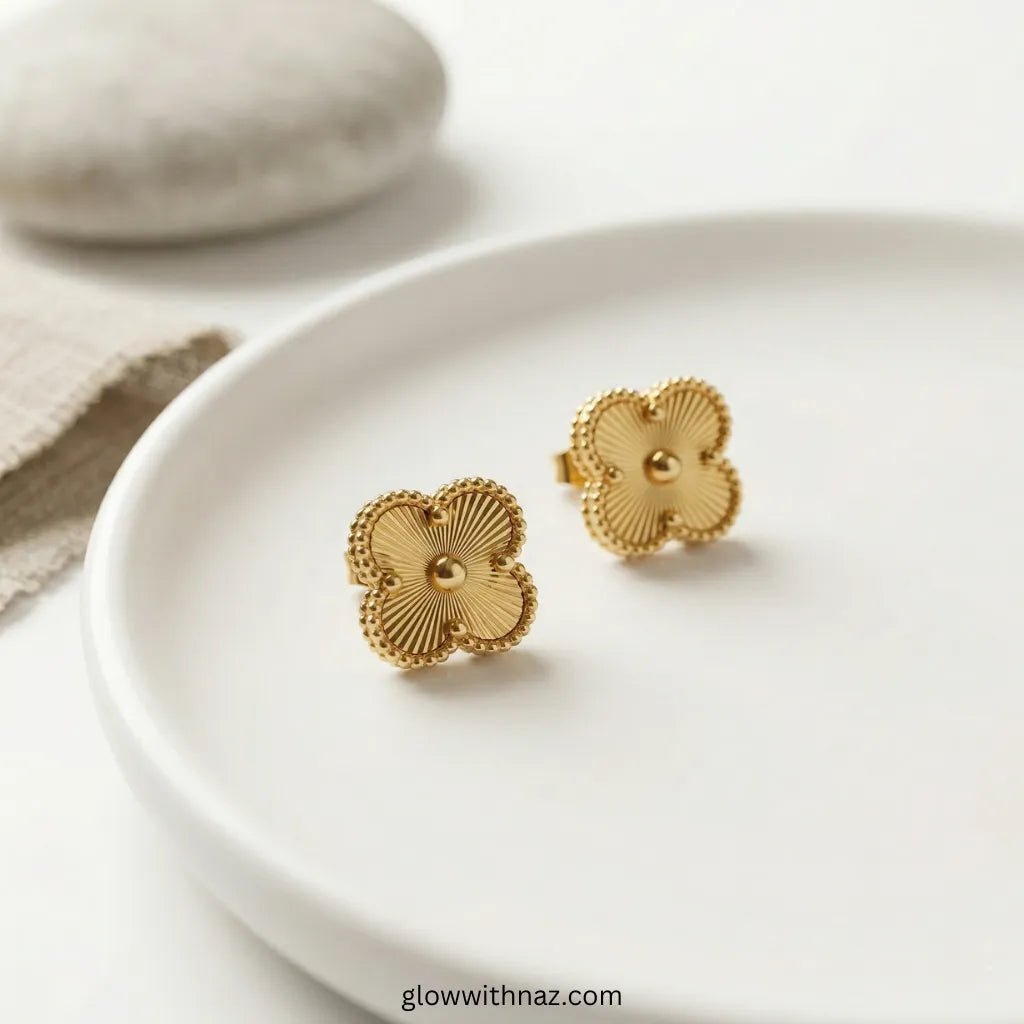 Four - Leaf Gold Jewellery Set – Necklace, Earrings, Ring & Bracelet - Four - Leaf Gold Jewellery Set – Necklace, Earrings, Ring & BraceletJewelryGlow with NazGlow With NazN-N002N-N002Four - Leaf Gold Jewellery Set – Necklace, Earrings, Ring & Bracelet