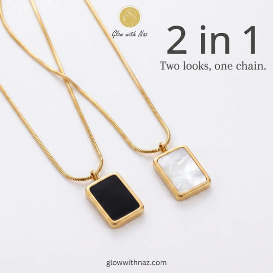 Double-Sided Black & White Rectangle Pendant Necklace